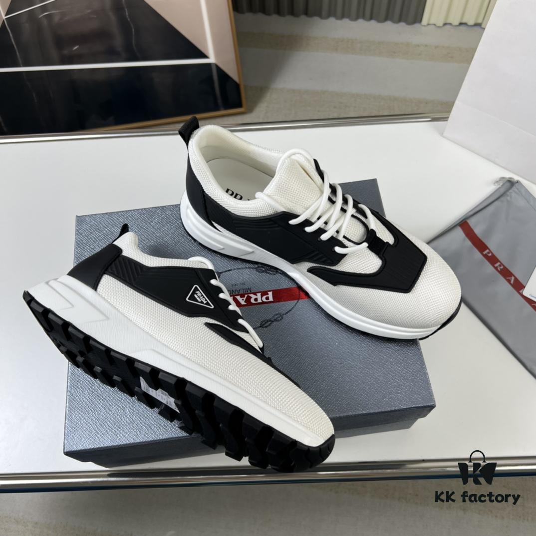 PRADA Men's Shoes Cabinet Hot Sale, Synchronized with Official Website, High-Quality Delivery - Genuine Cowhide Flyknit Upper with Cowhide Lining, 1:1 Replica, Original Factory Sole