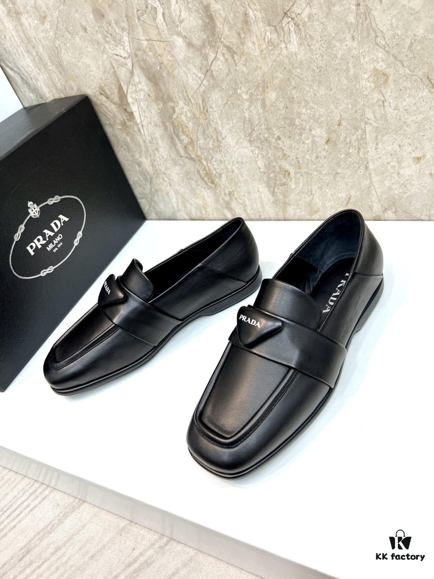 PRADA Men's Genuine Original Loafers - Luxury Slip-On Shoes in Soft Lambskin