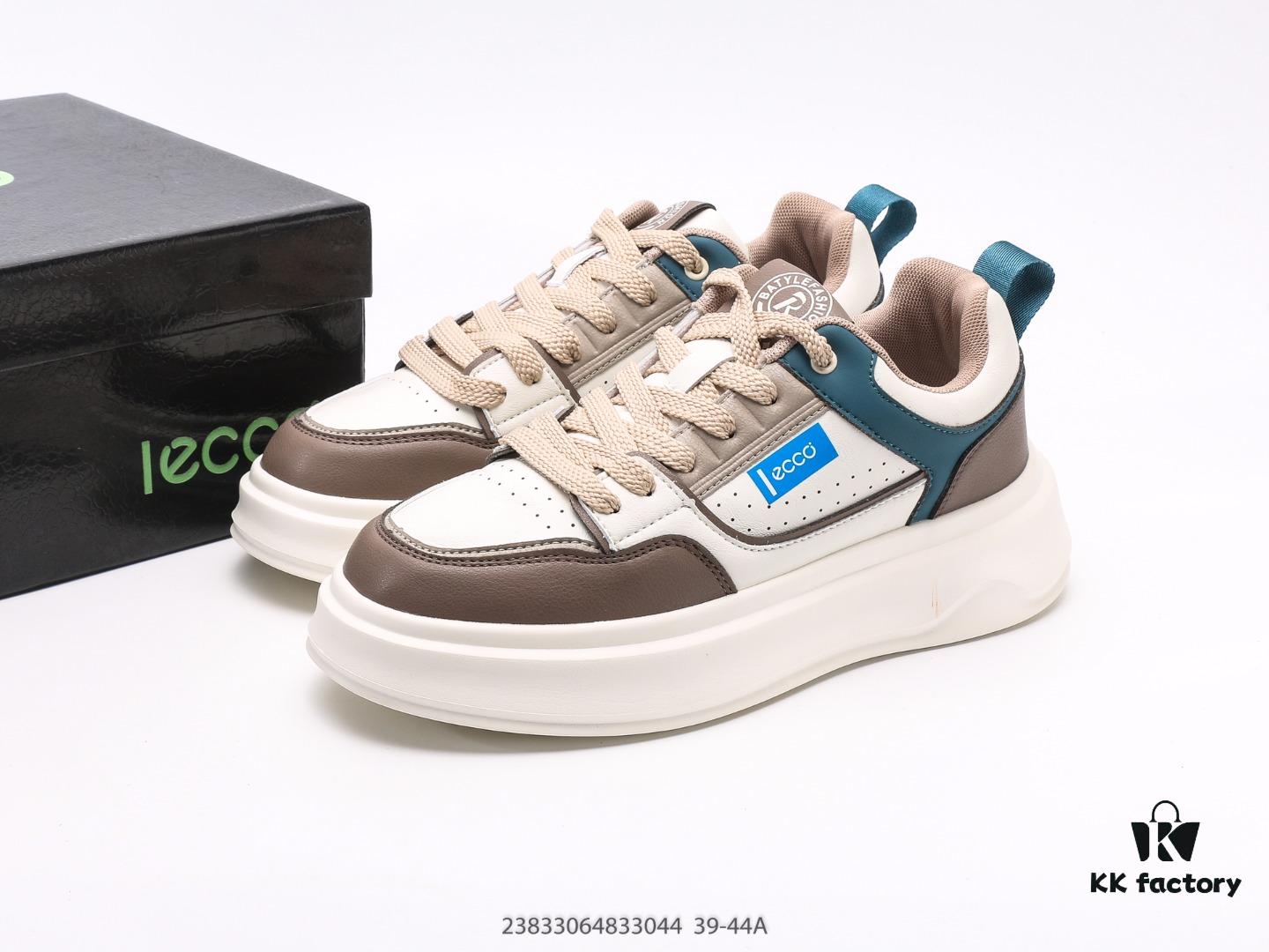 ECCO Casual Men's Shoes for Autumn, Height-Increasing Round-Toe White Sneakers, Urban Lightweight Series with Combined Full Grain and Split Cowhide Upper, Fashionable and Stylish Design, Simple Thick Lace Closure for Adjustable Fit, PU Thickened Sole with Arch and Heel Support for Comfort and Stability, Versatile and Minimalist Look