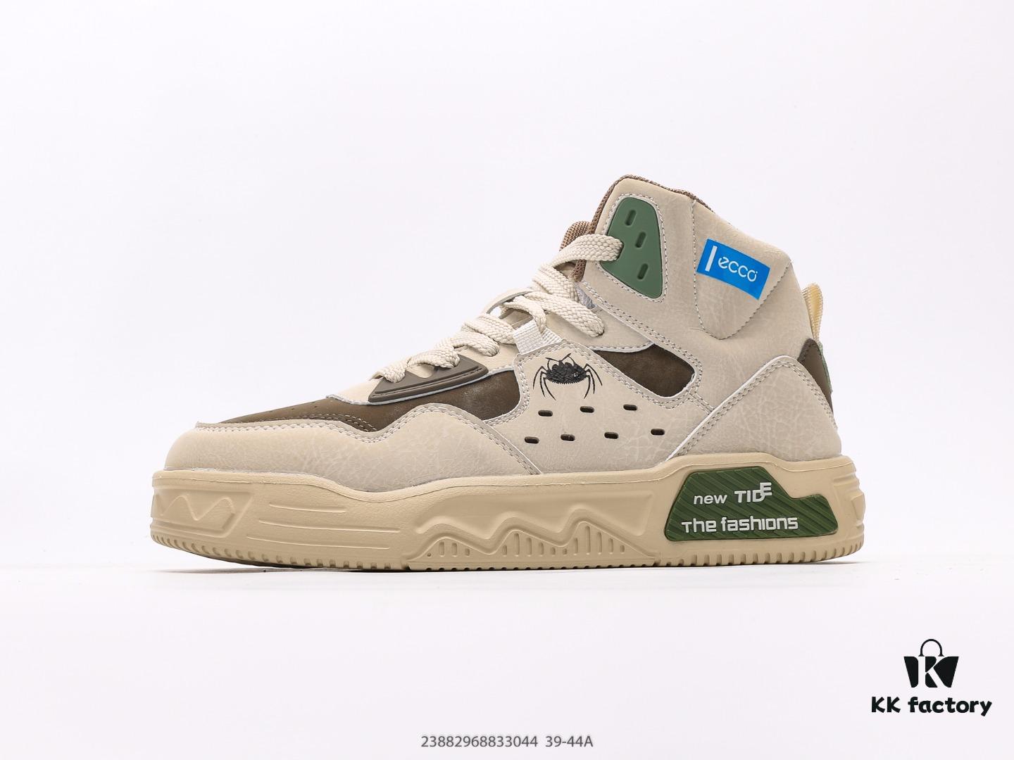 ECCO Men's Genuine Leather Casual Shoes 2024 New Fashion Hybrid Outdoor Sneakers Mid-to-High Top White Shoes Stylish Urban Look