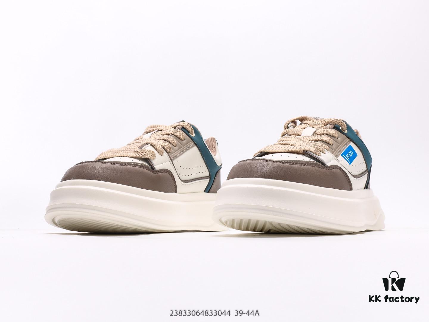 ECCO Casual Men's Shoes for Autumn, Height-Increasing Round-Toe White Sneakers, Urban Lightweight Series with Combined Full Grain and Split Cowhide Upper, Fashionable and Stylish Design, Simple Thick Lace Closure for Adjustable Fit, PU Thickened Sole with Arch and Heel Support for Comfort and Stability, Versatile and Minimalist Look