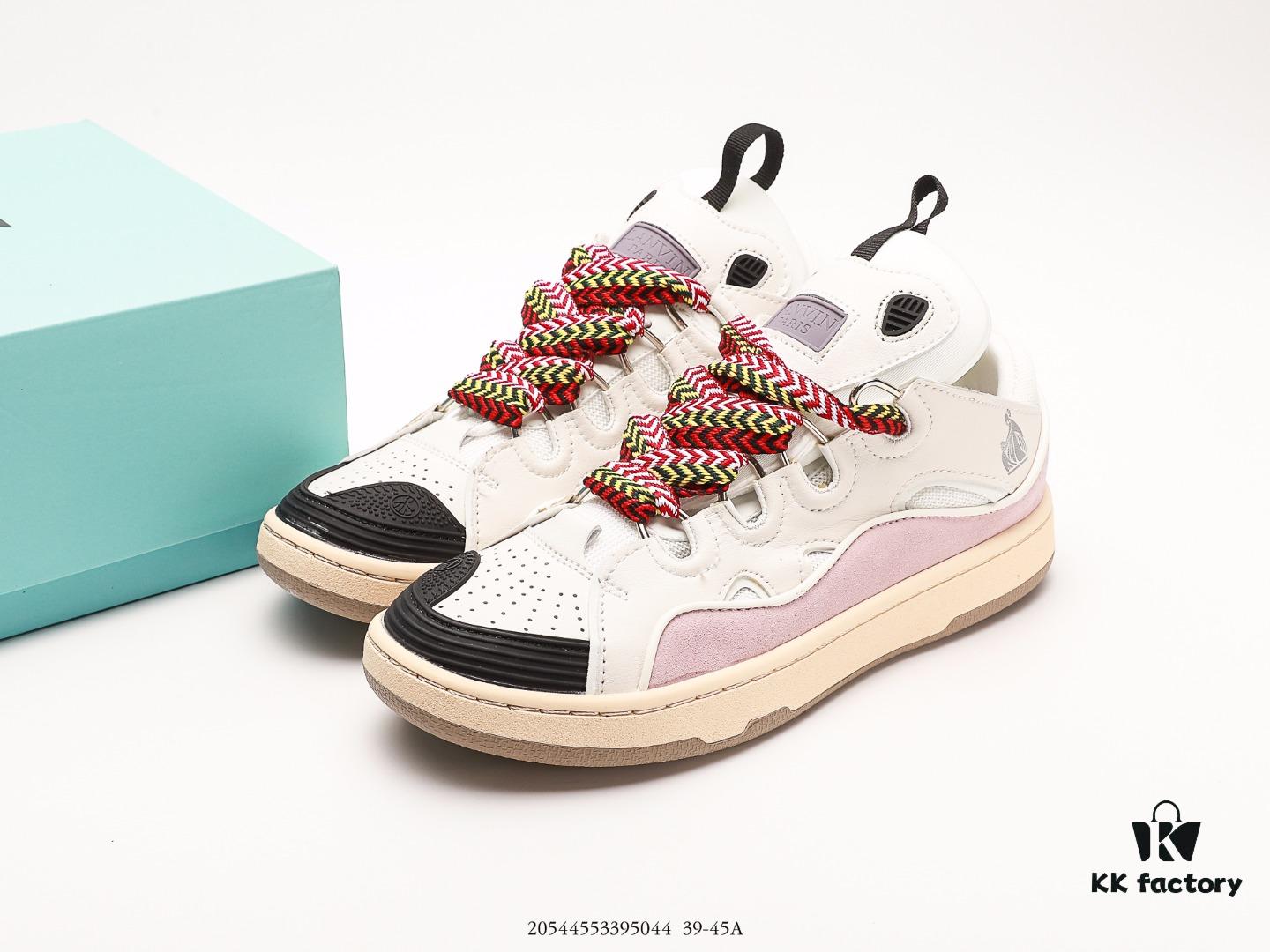 LANVIN Latest Runway Style CLAY Series Unisex Casual Sneakers, Premium Imported Leather and Suede with Breathable Space Fabric Lining, Dual-Color Rubber Sole