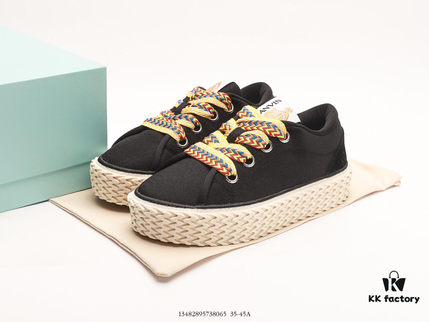 Lanvin Cotton Canvas Curbies Low-Top Sneakers, Street Attendant Collection, Retro Style Casual Sports Shoes with Wide Laces