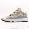 Lanvin Leather Curb Sneakers Bread Shoes Inspired by 90s Athletic Footwear, Made from Calfskin, Suede, and Mesh Fabric, Original Mold Hardware Buckle, Authentic Dual-Color TPU Outsole