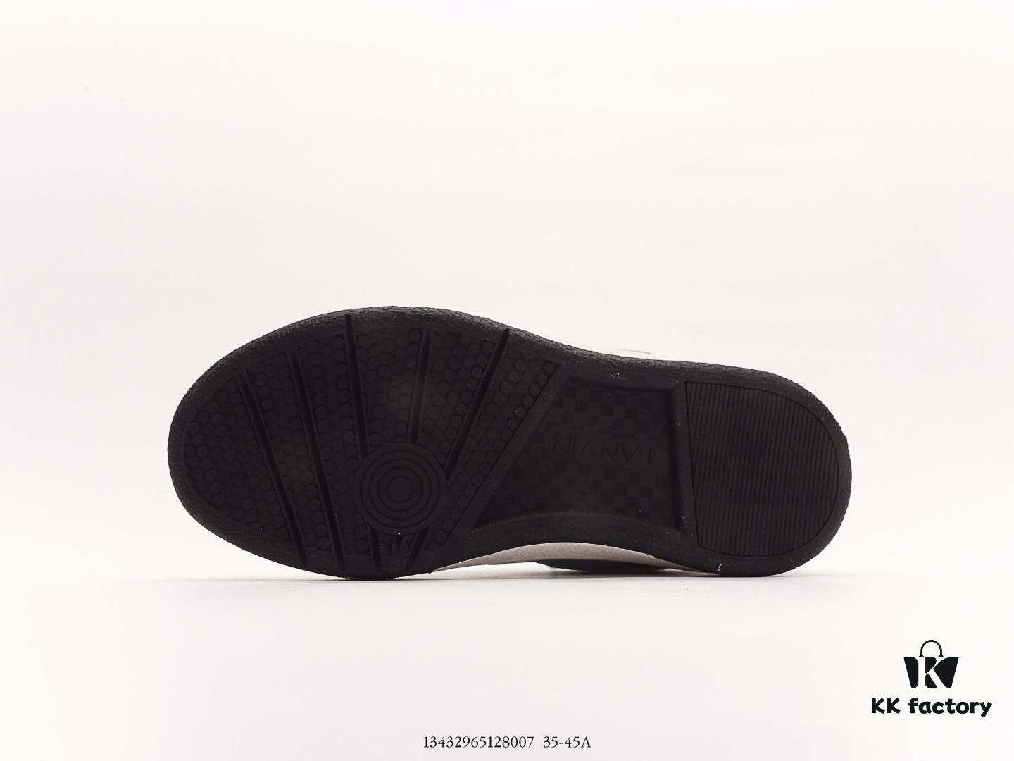 Lanvin Leather Curb Sneakers Bread Shoes Inspired by 90s Athletic Footwear, Made from Calfskin, Suede, and Mesh Fabric, Original Mold Hardware Buckle, Authentic Dual-Color TPU Outsole