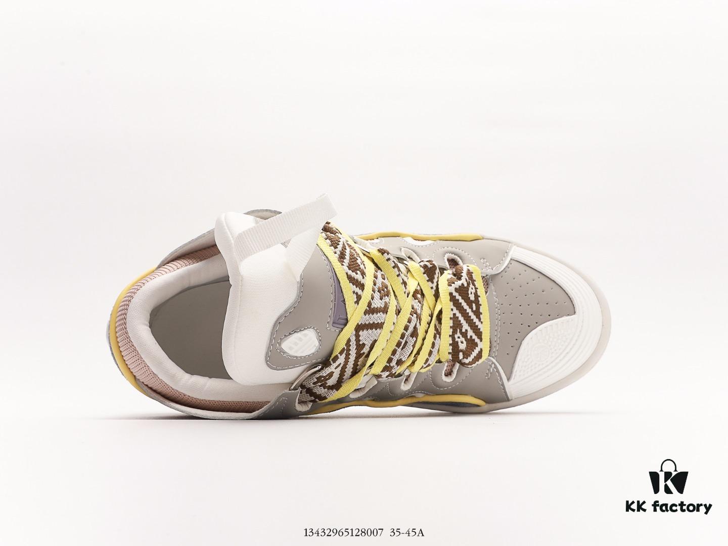 Lanvin Leather Curb Sneakers Bread Shoes Inspired by 90s Athletic Footwear, Made from Calfskin, Suede, and Mesh Fabric, Original Mold Hardware Buckle, Authentic Dual-Color TPU Outsole