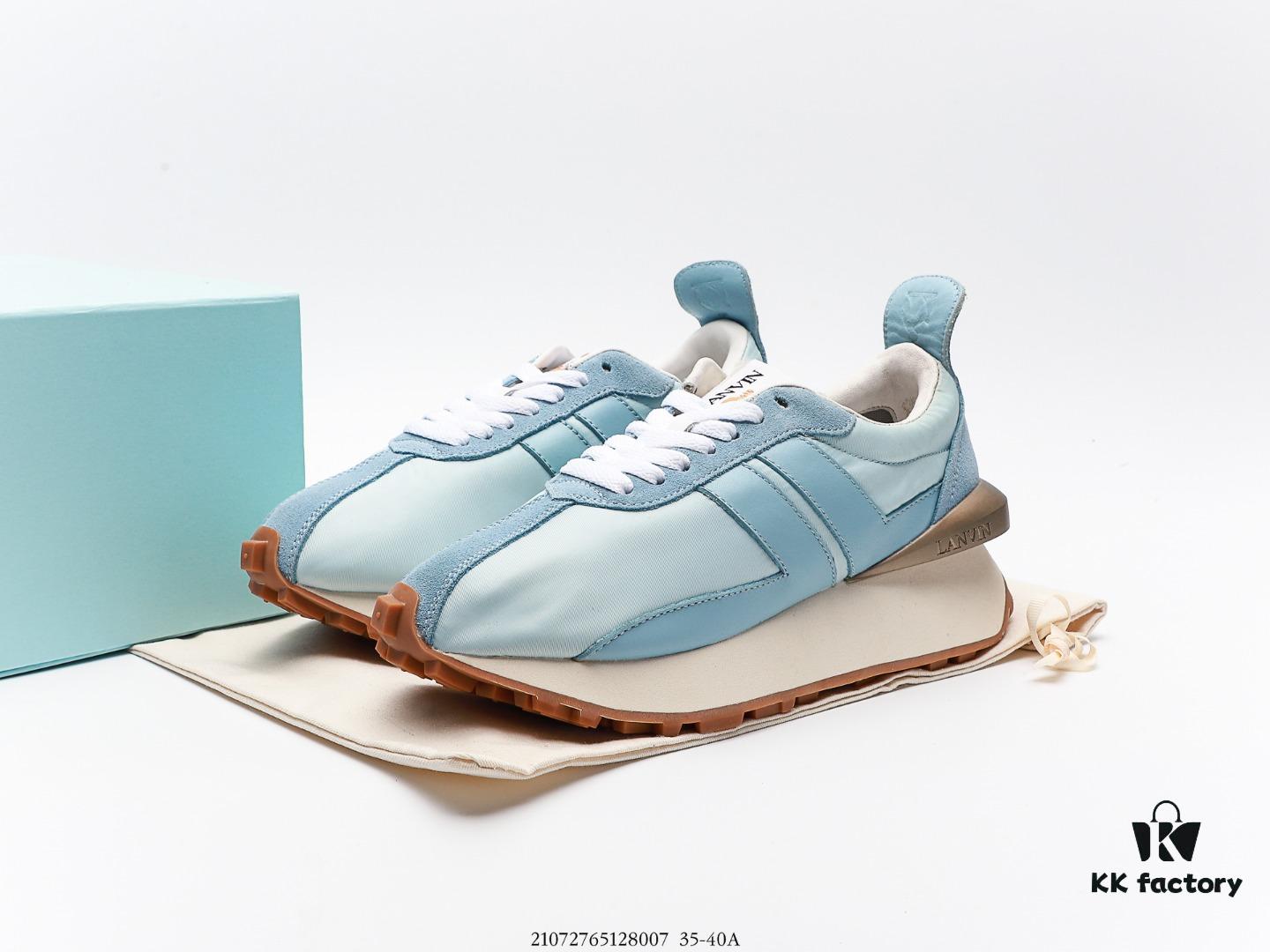 LANVIN Latest Runway CURB Series Casual Sports Shoes, Highly Popular Worldwide Upon Release, Favored by Influencers, Original Mold Reproduced with Premium Craftsmanship, Featuring Imported Sanded Calf Leather, Eco-Friendly Reverse Suede, Diamond Mesh Fabric, Soft and Breathable Space Cotton Lining, Dual-Color TPU Outsole Based on Original Design