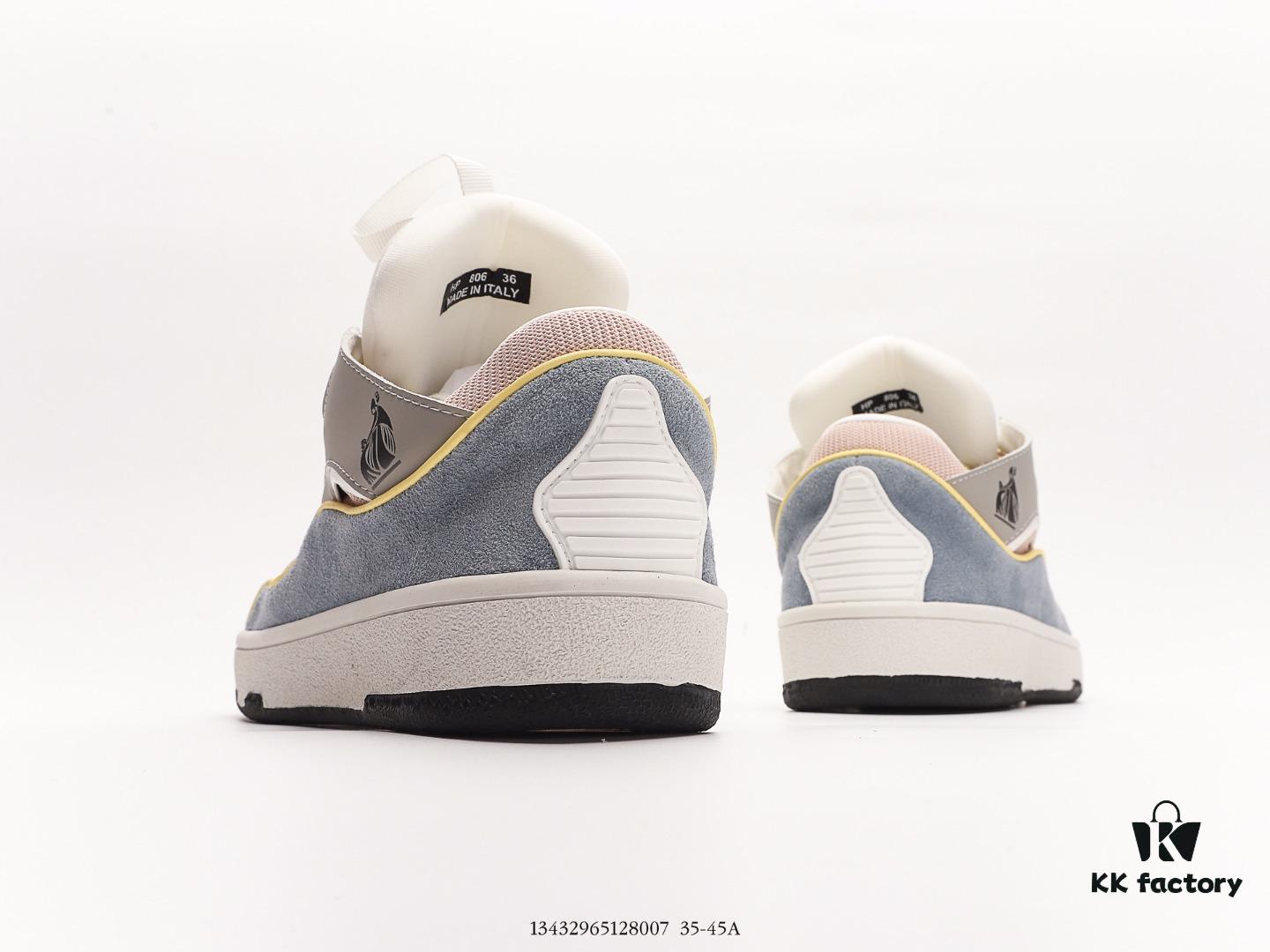 Lanvin Leather Curb Sneakers Bread Shoes Inspired by 90s Athletic Footwear, Made from Calfskin, Suede, and Mesh Fabric, Original Mold Hardware Buckle, Authentic Dual-Color TPU Outsole