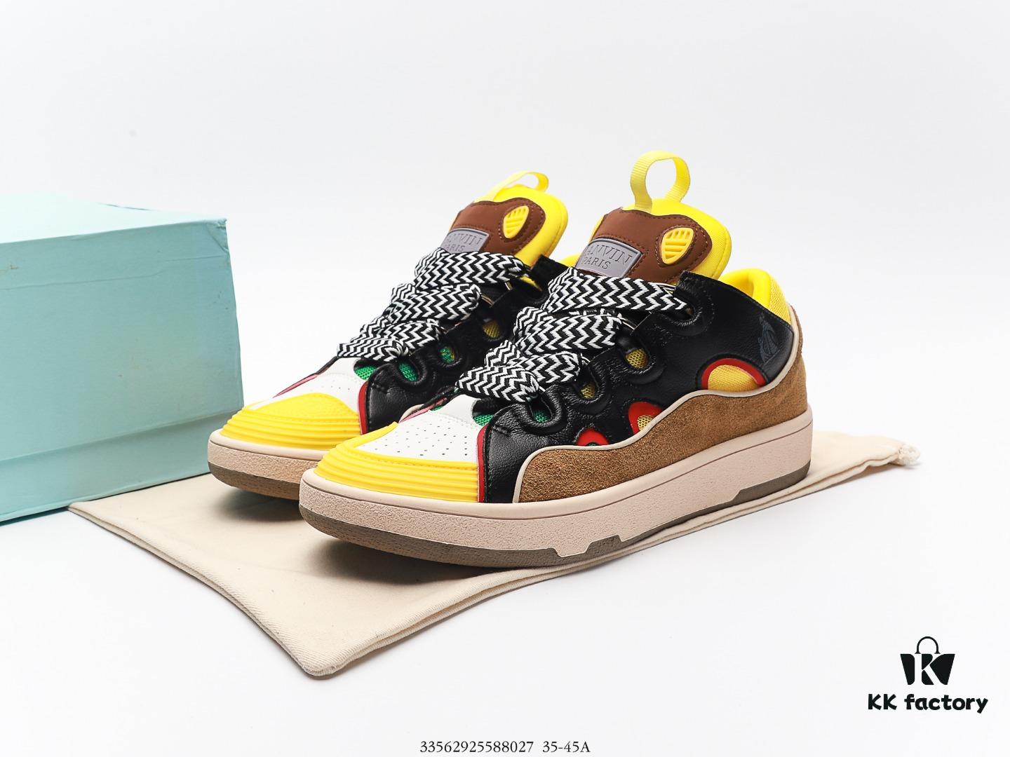 LANVIN Multicolor New Men's and Women's Low-Top and High-Top Casual Business Sneakers, Intricate Craftsmanship with Luxurious Patchwork Design, Exceptionally Comfortable and Breathable, Stylish and Versatile for Any Occasion