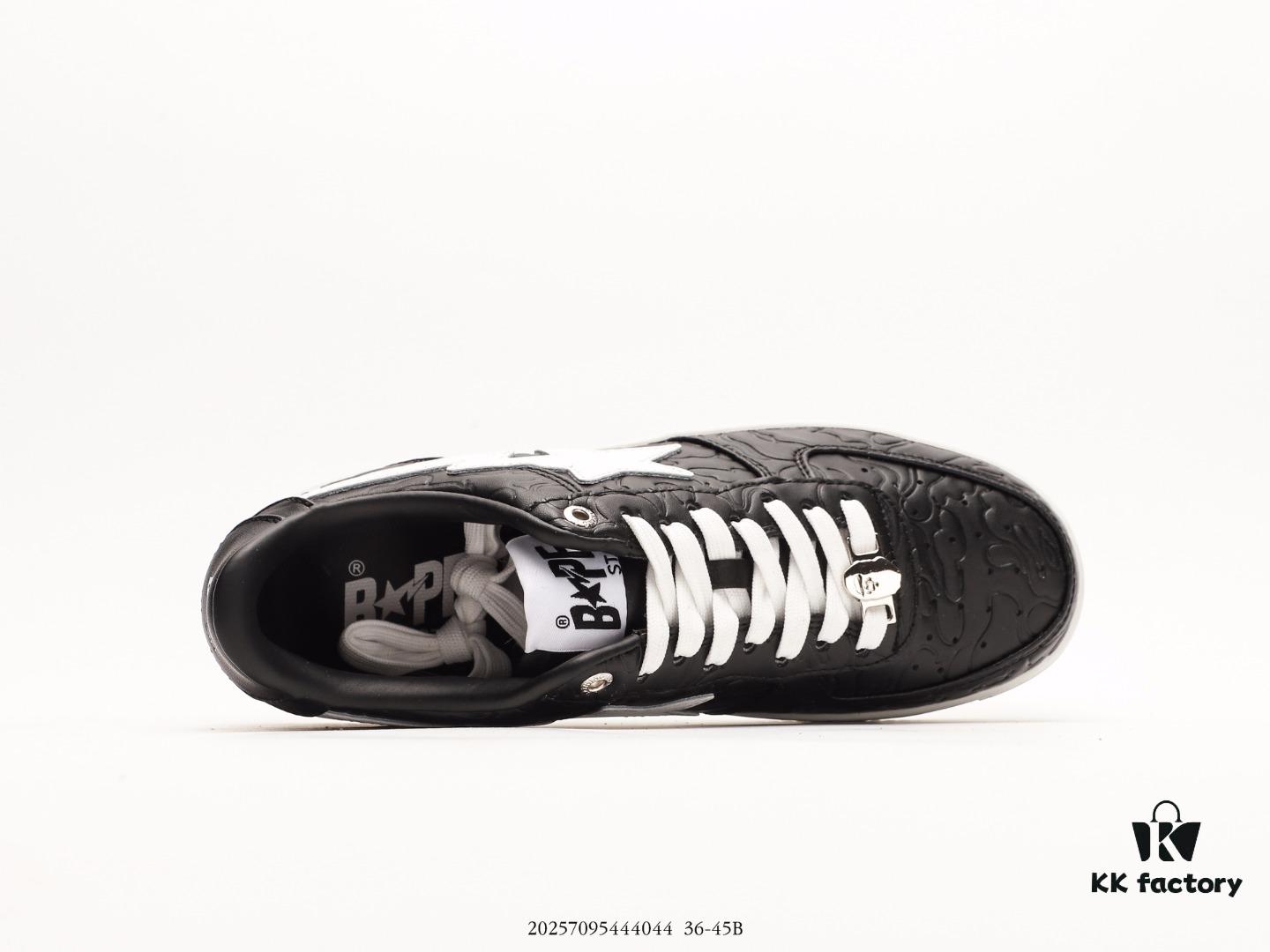 Ape Head Bape Sta Tokyo Embossed Black and White, Trendsetting Nigo Brand, Classic Ape Head Skate Unisex Casual Sports Sneakers, Classic Ape Head Design, Authentic Silhouette, Seaglass Insole, Full-Length Air Cushion Inside, Premium Complete Packaging Including Custom Ape Logo Dust Bag, Ape Logo Card, Shock-Resistant Drawer Shoe Box