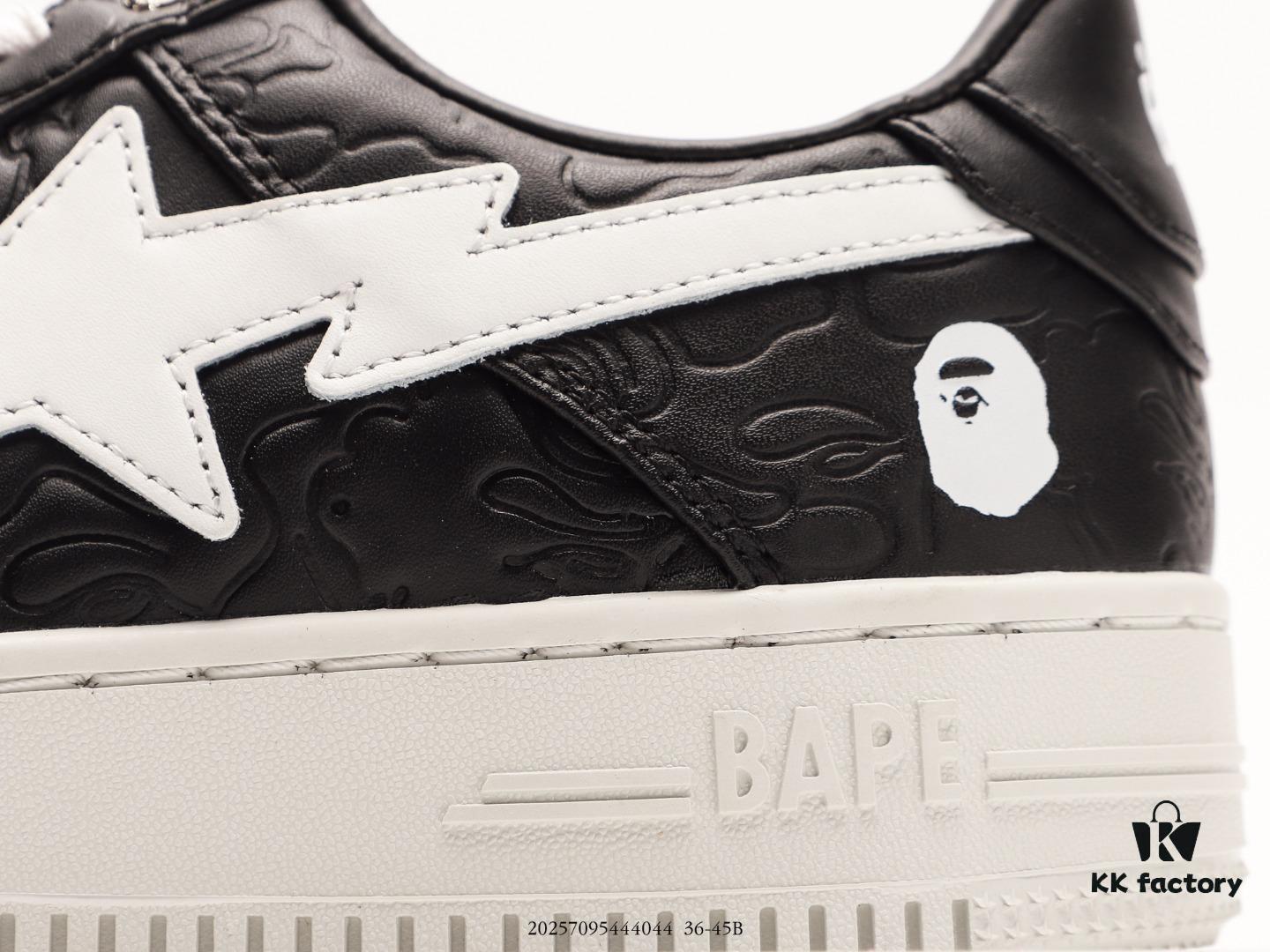 Ape Head Bape Sta Tokyo Embossed Black and White, Trendsetting Nigo Brand, Classic Ape Head Skate Unisex Casual Sports Sneakers, Classic Ape Head Design, Authentic Silhouette, Seaglass Insole, Full-Length Air Cushion Inside, Premium Complete Packaging Including Custom Ape Logo Dust Bag, Ape Logo Card, Shock-Resistant Drawer Shoe Box