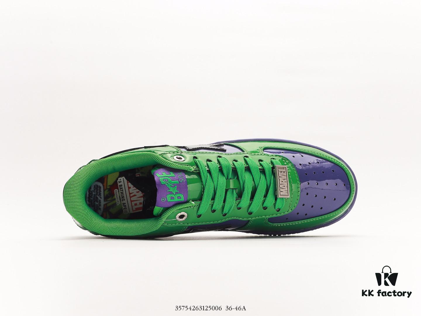 APESTA Low Marvel x BapeSTA Collaboration Fashion Sneakers with Classic Ape Head Design, Full Original Version, Sea Glass Insole, Full-Length Air Cushion, Exclusive Transparent Shoe Box and Matching Shopping Bag