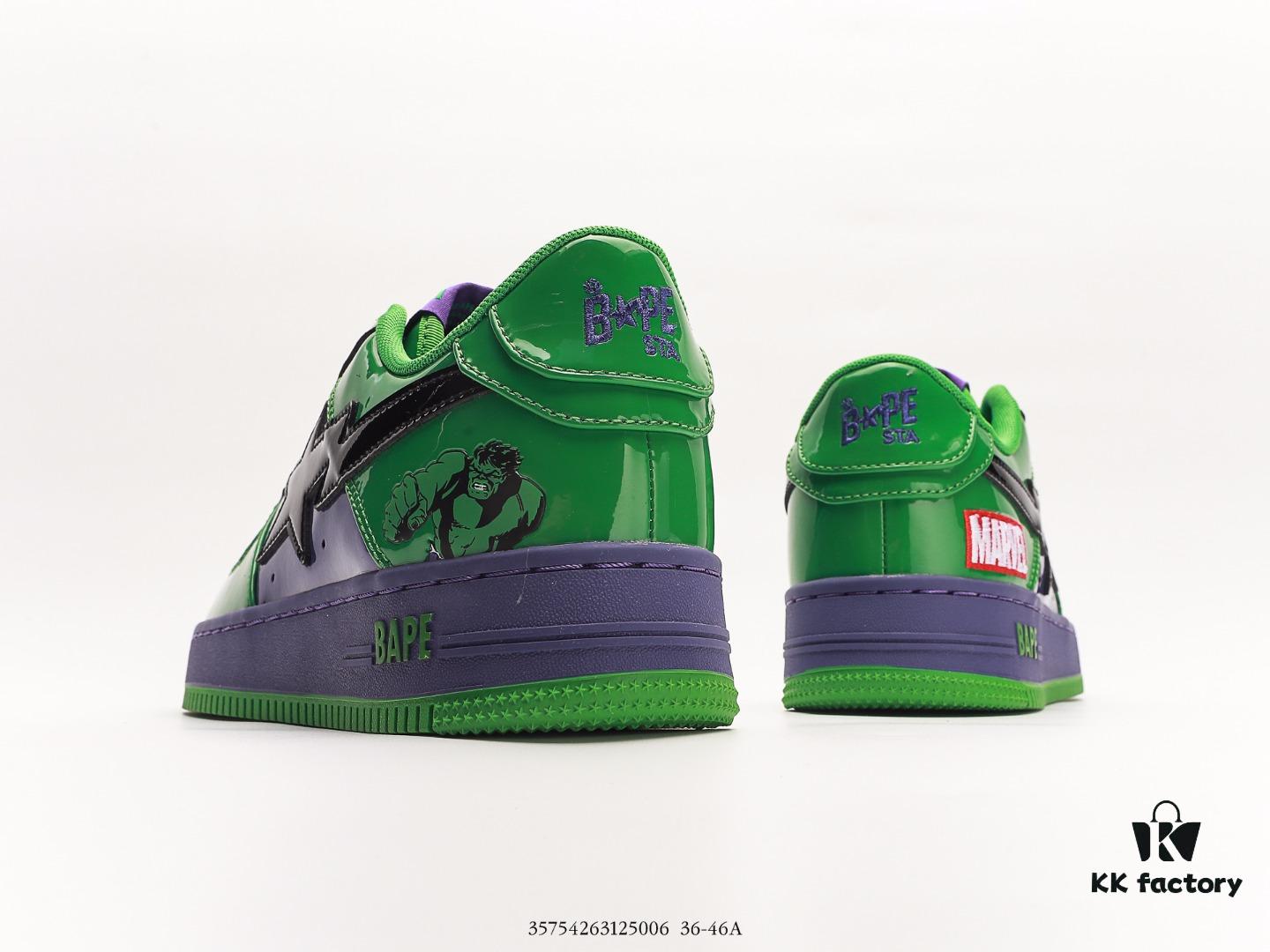 APESTA Low Marvel x BapeSTA Collaboration Fashion Sneakers with Classic Ape Head Design, Full Original Version, Sea Glass Insole, Full-Length Air Cushion, Exclusive Transparent Shoe Box and Matching Shopping Bag