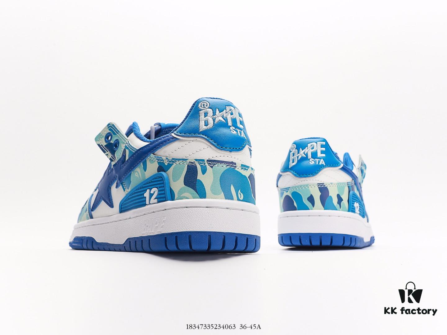 BAPE x Air Force 1 Sta Low Men's Low-Top Casual Sports Sneakers, Classic Ape Head Design, Full-Length Air Cushion, Sea Glass Insole, Star Logo Identification