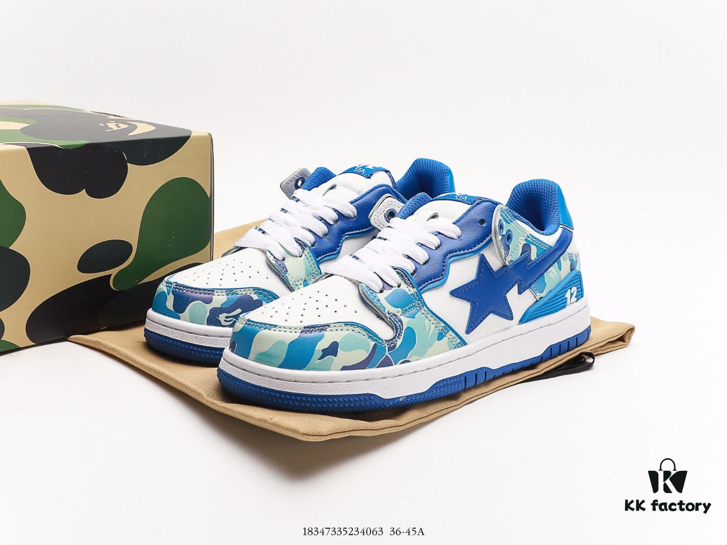 BAPE x Air Force 1 Sta Low Men's Low-Top Casual Sports Sneakers, Classic Ape Head Design, Full-Length Air Cushion, Sea Glass Insole, Star Logo Identification
