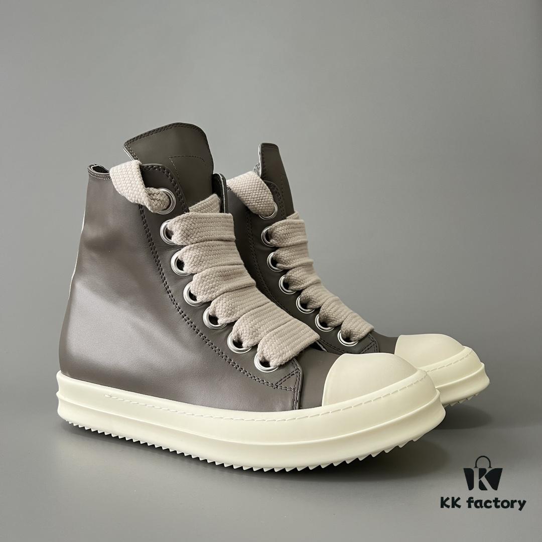 Rick Owens 2022 New Chunky Lace Series - Mainline Gray High-Top Leather Lace-Up Shoes