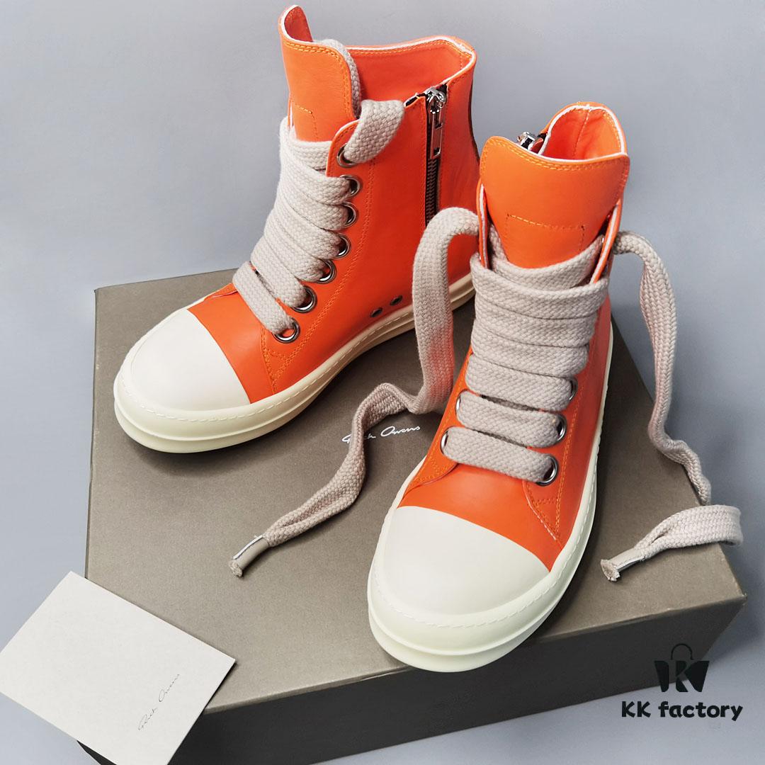 Rick Owens 2022 New Chunky Lace Series - Mainline Orange High-Top Leather Lace-Up Shoes