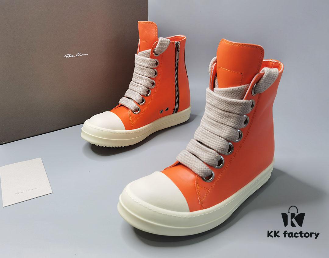 Rick Owens 2022 New Chunky Lace Series - Mainline Orange High-Top Leather Lace-Up Shoes