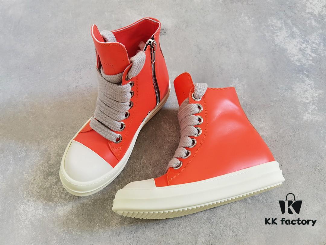 Rick Owens 2022 New Chunky Lace Series - Mainline Orange High-Top Leather Lace-Up Shoes