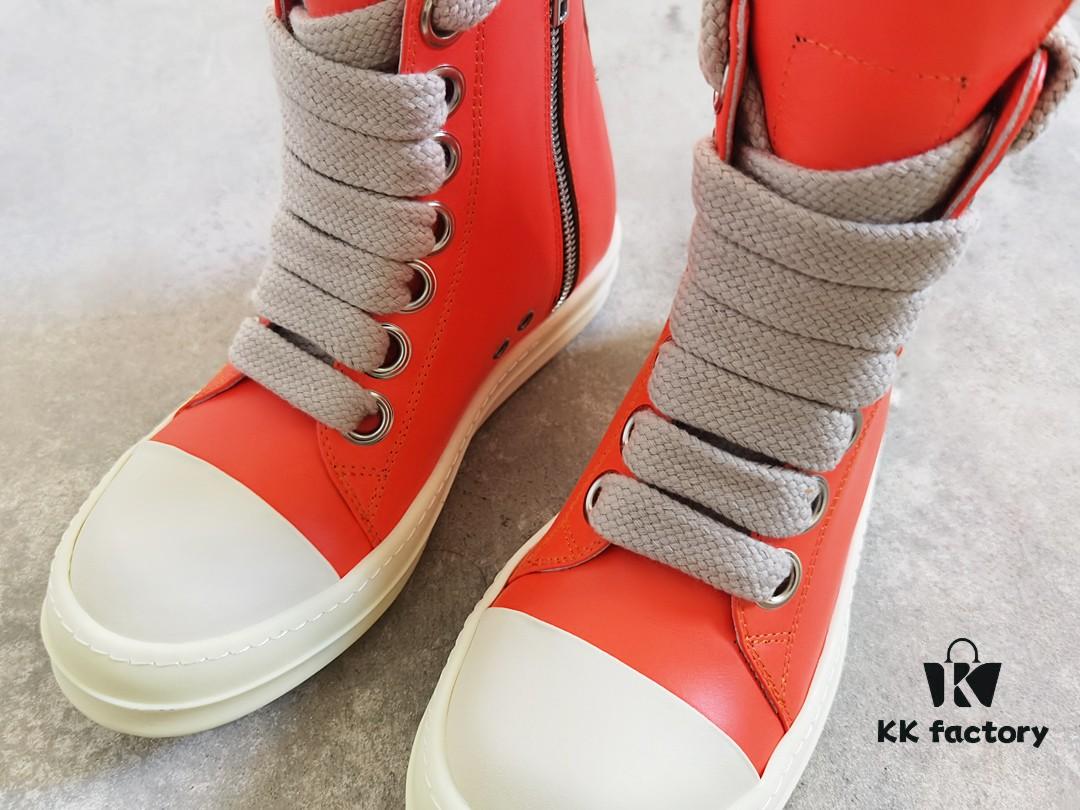 Rick Owens 2022 New Chunky Lace Series - Mainline Orange High-Top Leather Lace-Up Shoes