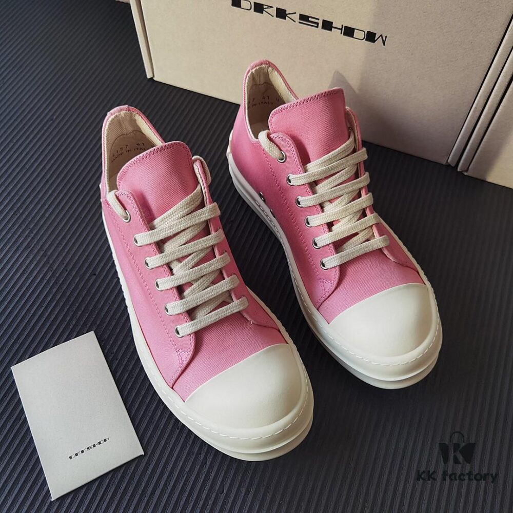 Rick Owens DRKSHDW Pink Canvas Low-top Lace-up Sneakers with Heel Logo