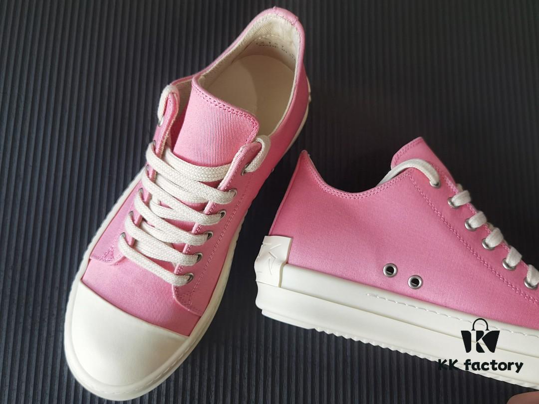 Rick Owens DRKSHDW Pink Canvas Low-top Lace-up Sneakers with Heel Logo