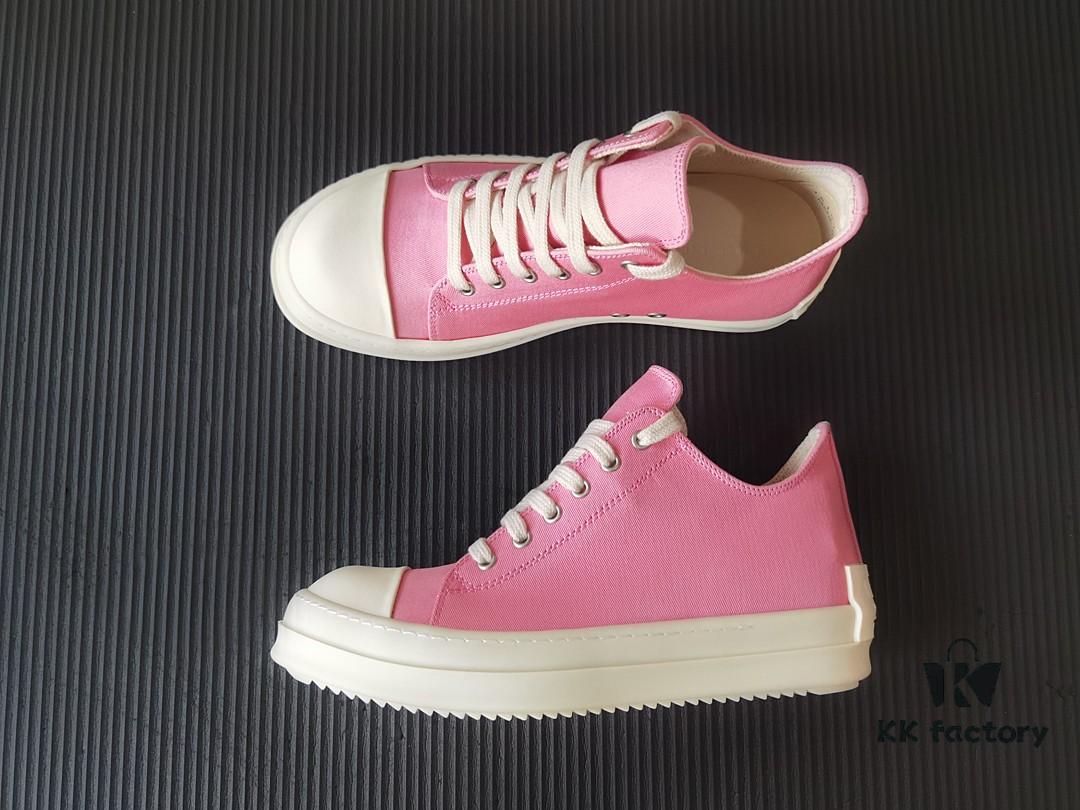 Rick Owens DRKSHDW Pink Canvas Low-top Lace-up Sneakers with Heel Logo