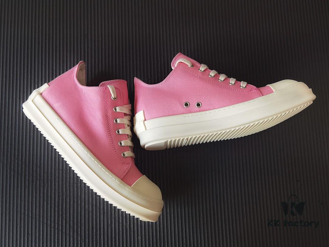 Rick Owens DRKSHDW Pink Canvas Low-top Lace-up Sneakers with Heel Logo