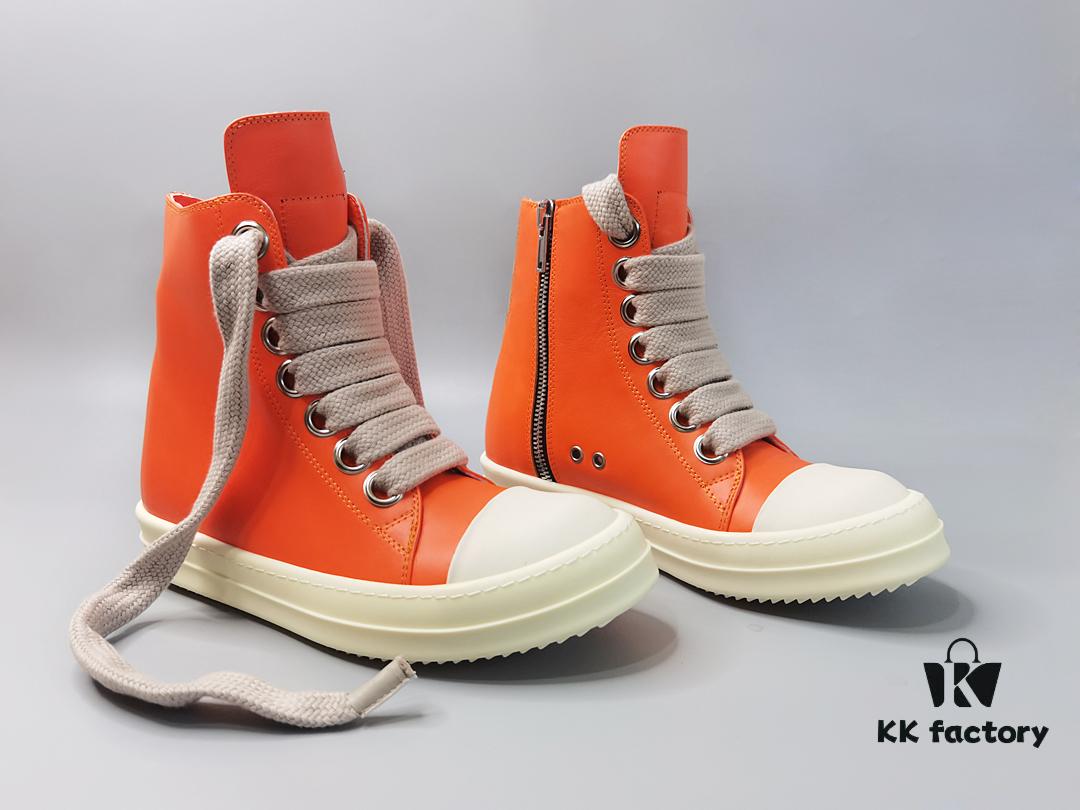 Rick Owens 2022 New Chunky Lace Series - Mainline Orange High-Top Leather Lace-Up Shoes