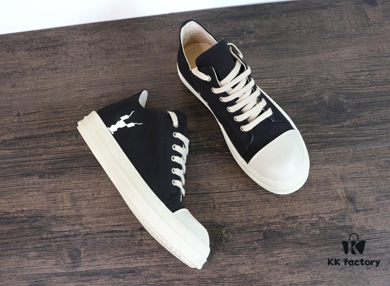 Rick Owens DRKSHDW Textured Low-Top Lace-Up with Logo Print (Note: Logo Only on Right Foot)