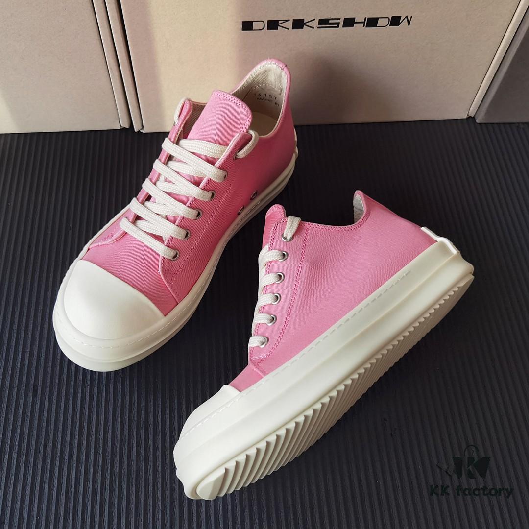 Rick Owens DRKSHDW Pink Canvas Low-top Lace-up Sneakers with Heel Logo