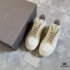 Top-tier Rick Owens Style All-white Leather Low-top Lace-up Shoes