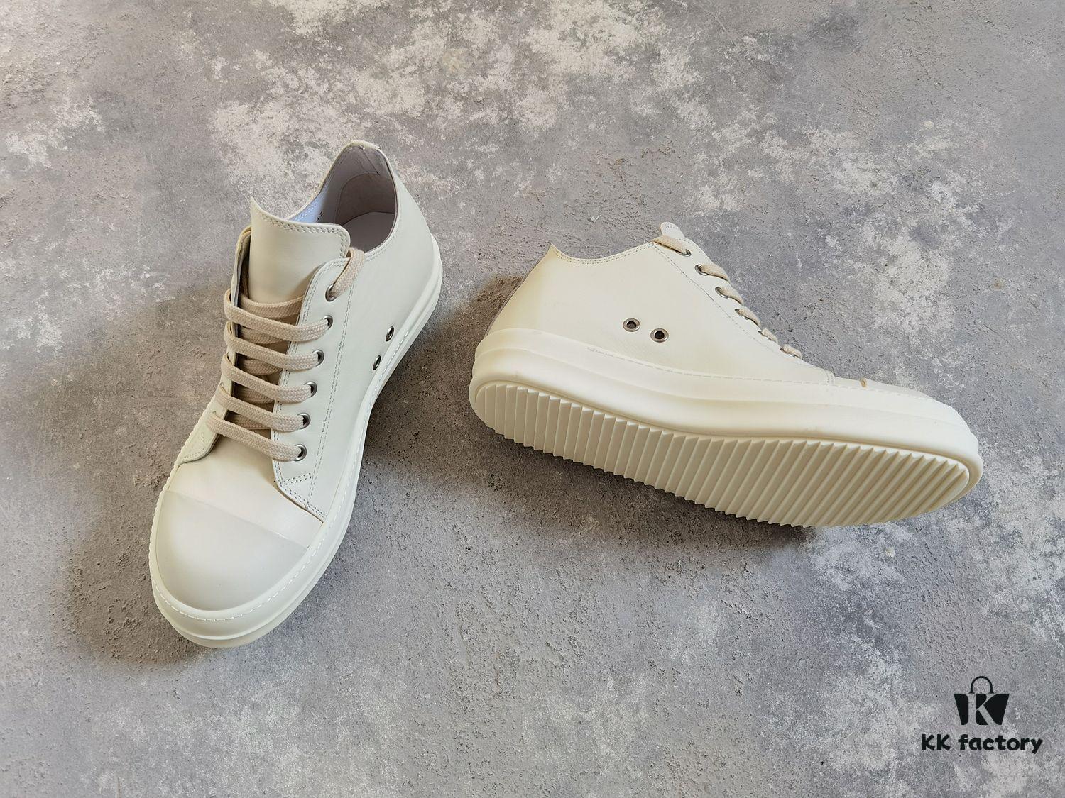 Top-tier Rick Owens Style All-white Leather Low-top Lace-up Shoes