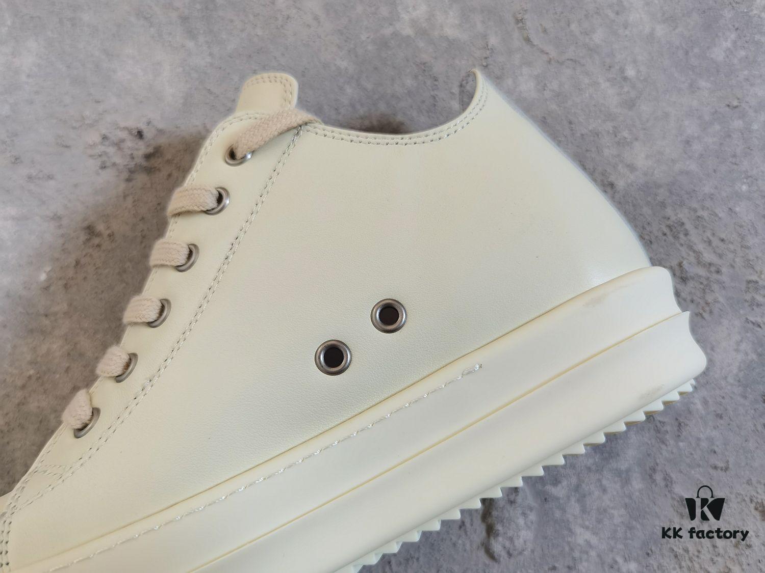 Top-tier Rick Owens Style All-white Leather Low-top Lace-up Shoes