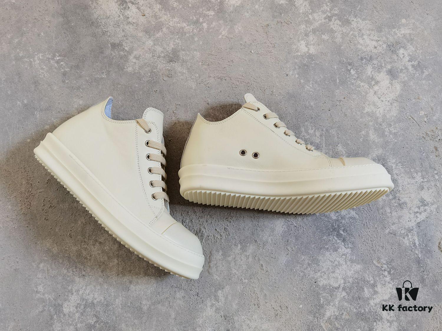 Top-tier Rick Owens Style All-white Leather Low-top Lace-up Shoes