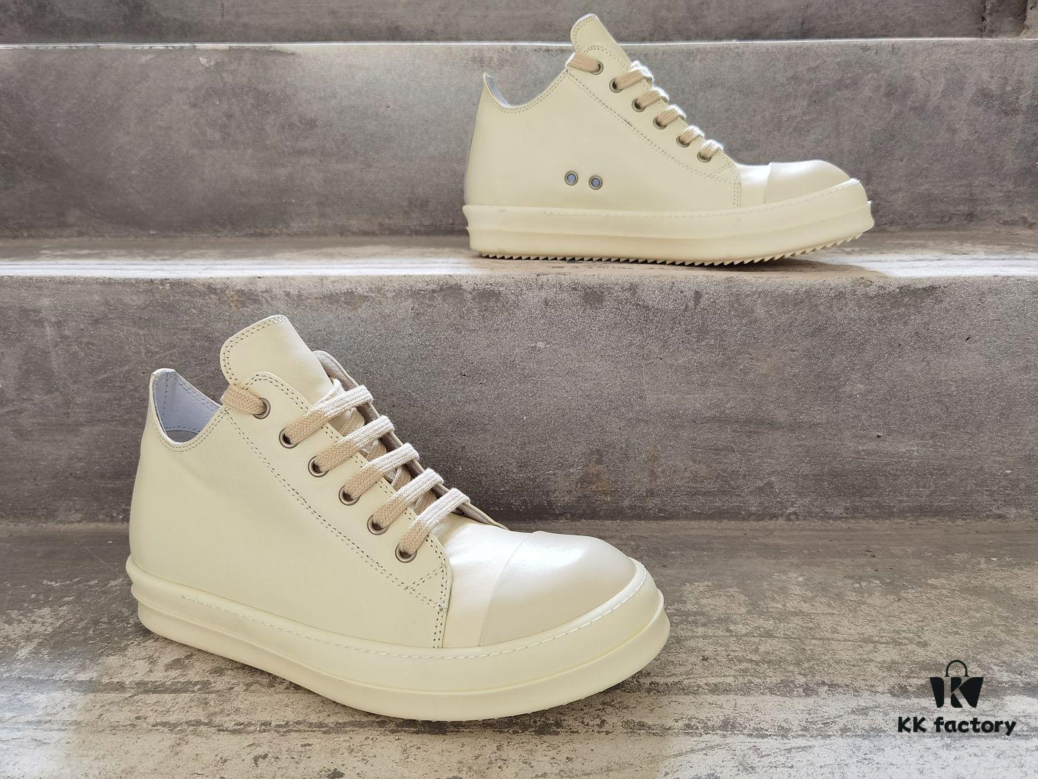 Top-tier Rick Owens Style All-white Leather Low-top Lace-up Shoes