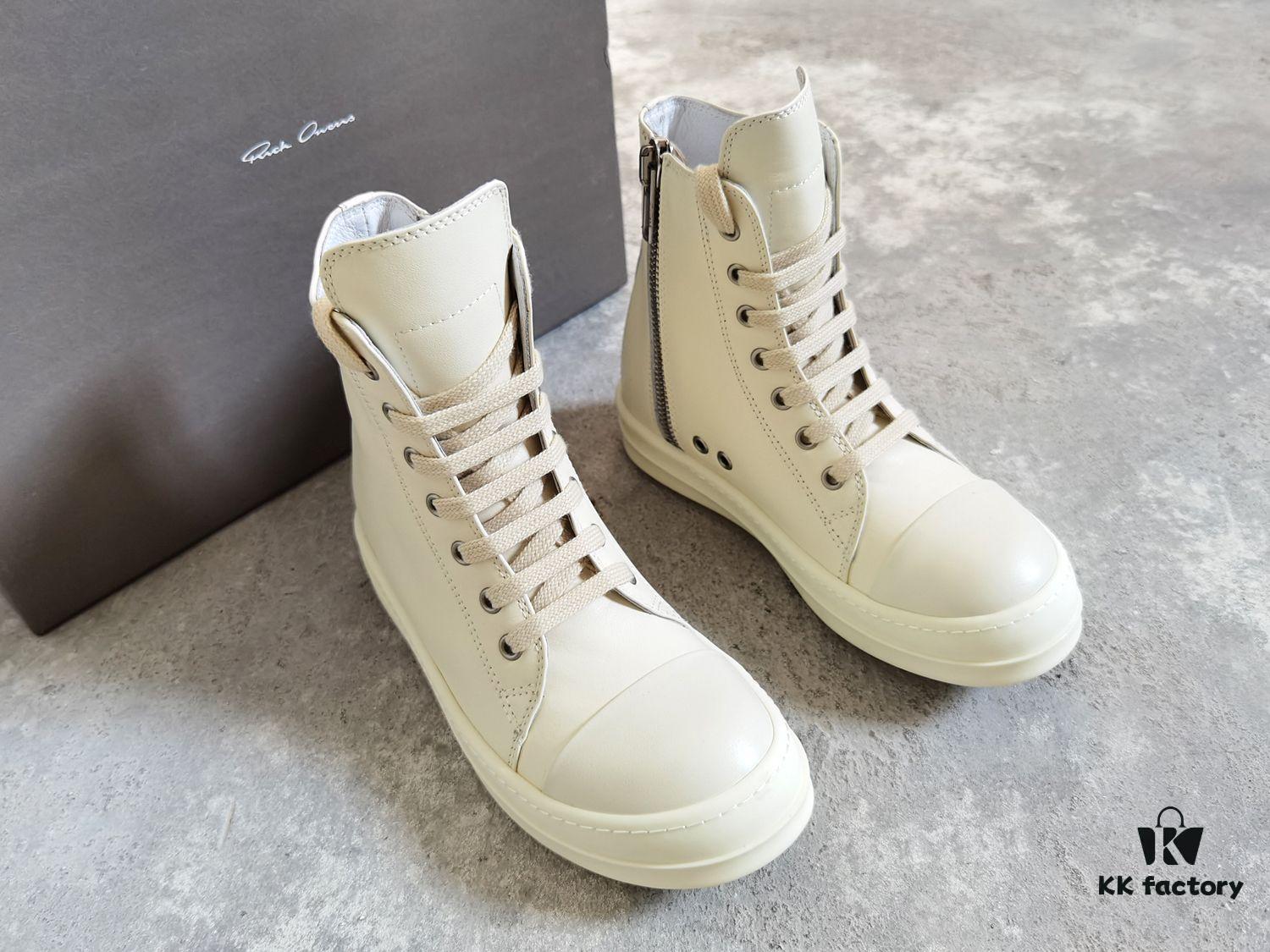 Rick Owens White Full-Grain Calfskin High-Top Lace-Up Converse Style