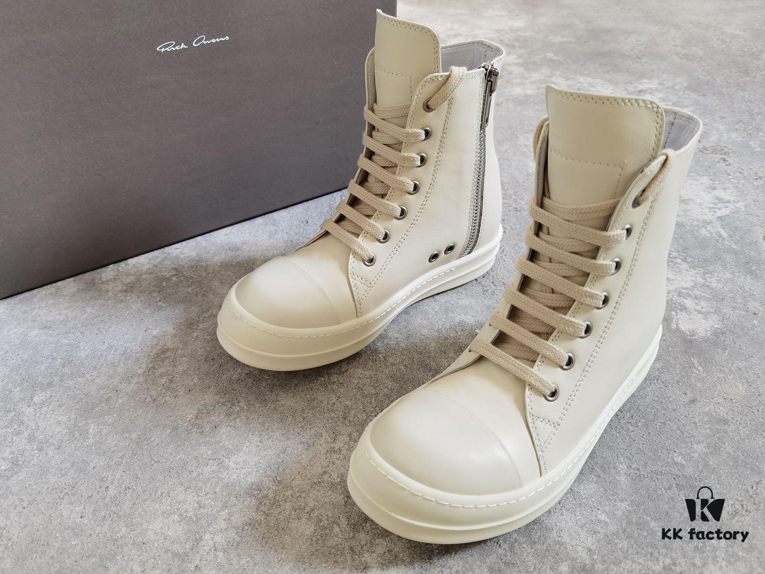 Rick Owens White Full-Grain Calfskin High-Top Lace-Up Converse Style