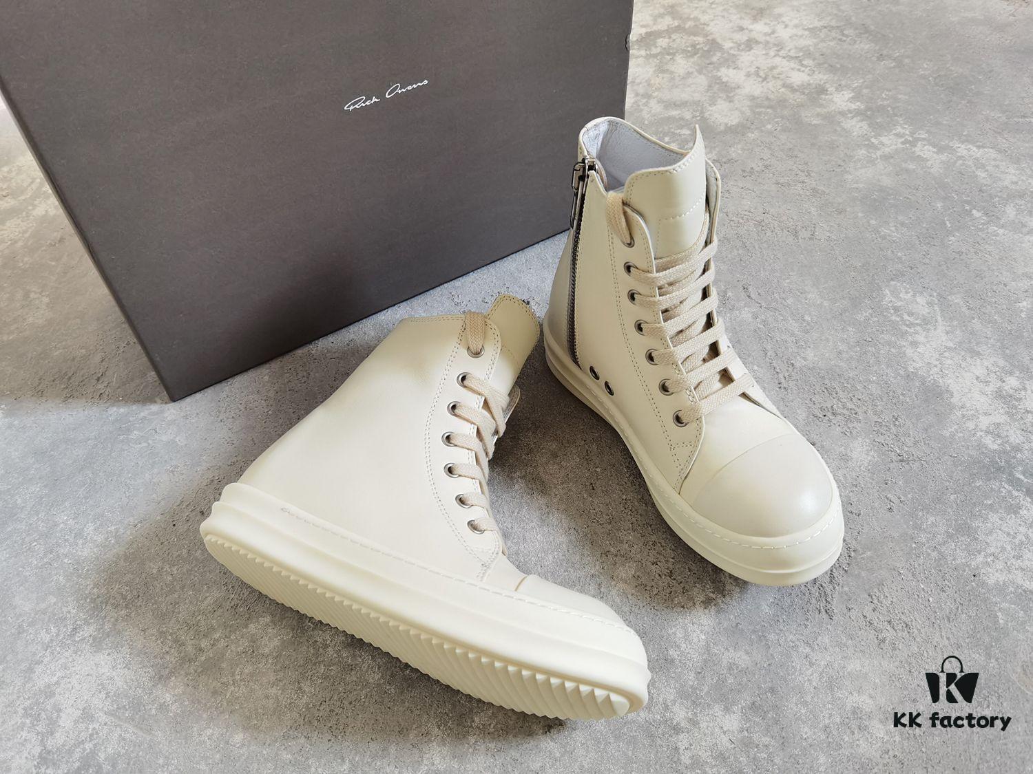Rick Owens White Full-Grain Calfskin High-Top Lace-Up Converse Style