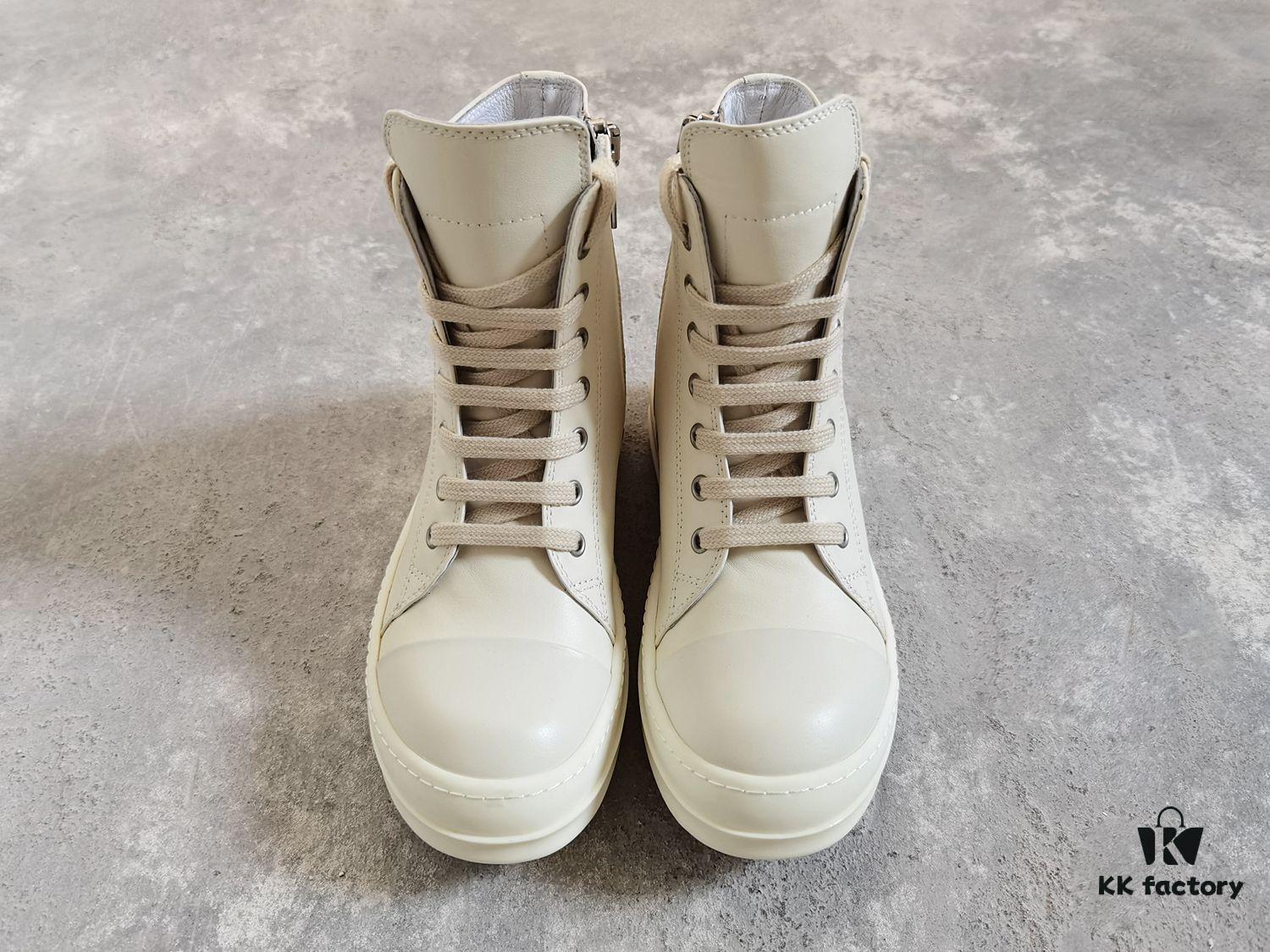 Rick Owens White Full-Grain Calfskin High-Top Lace-Up Converse Style