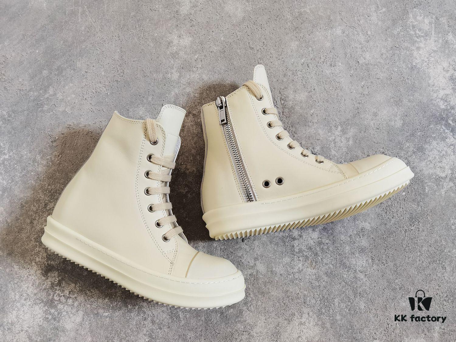 Rick Owens White Full-Grain Calfskin High-Top Lace-Up Converse Style