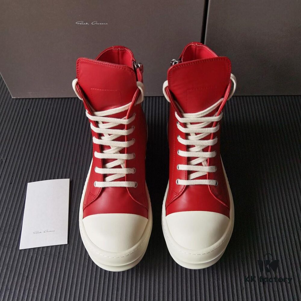 Rick Owens Deep Crimson Leather High-Top Converse Style Shoes