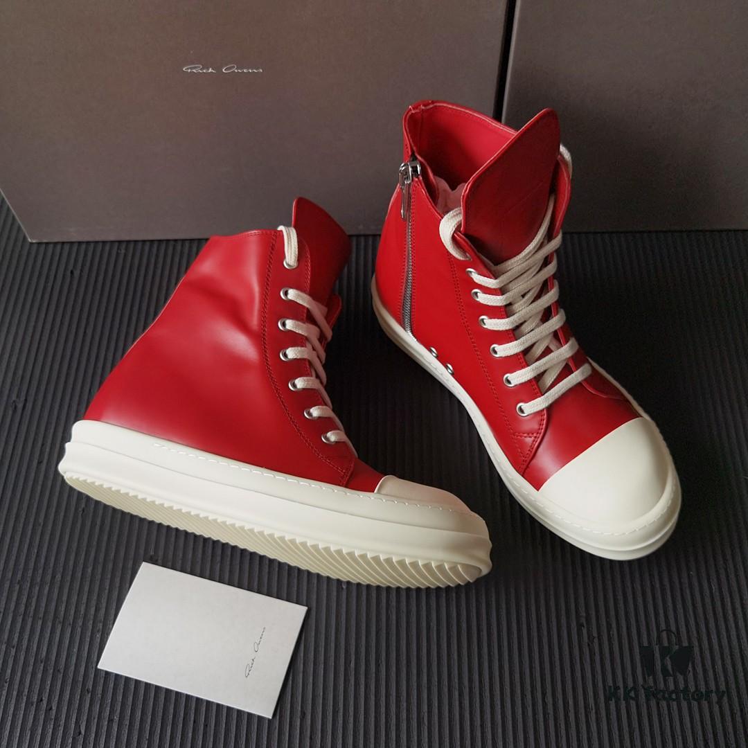 Rick Owens Deep Crimson Leather High-Top Converse Style Shoes