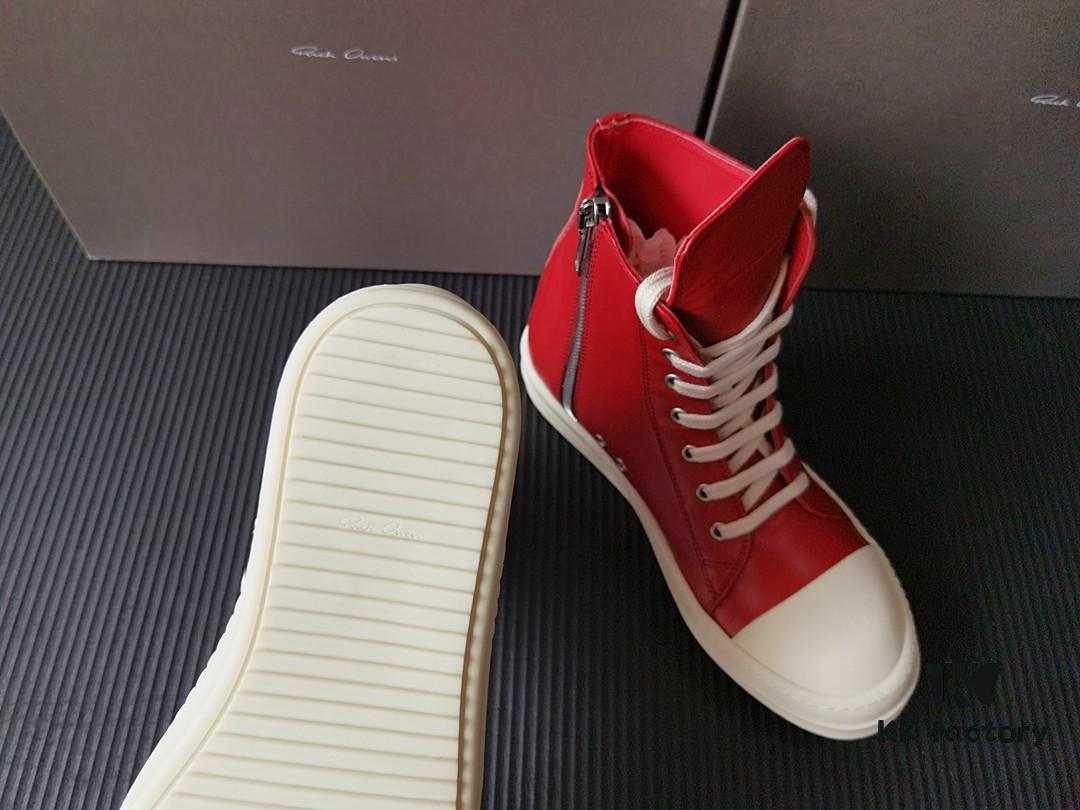 Rick Owens Deep Crimson Leather High-Top Converse Style Shoes