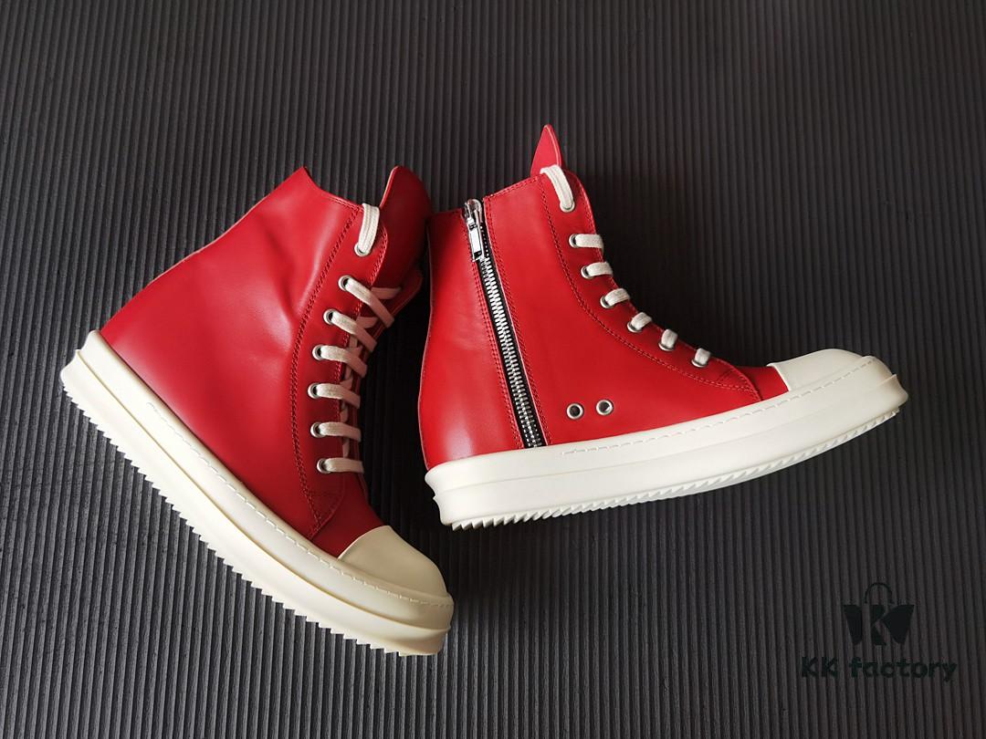 Rick Owens Deep Crimson Leather High-Top Converse Style Shoes