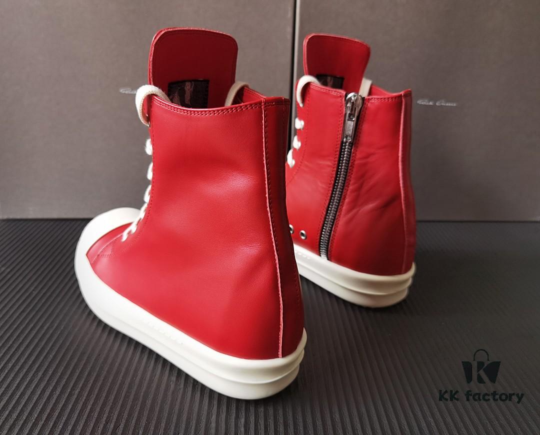 Rick Owens Deep Crimson Leather High-Top Converse Style Shoes