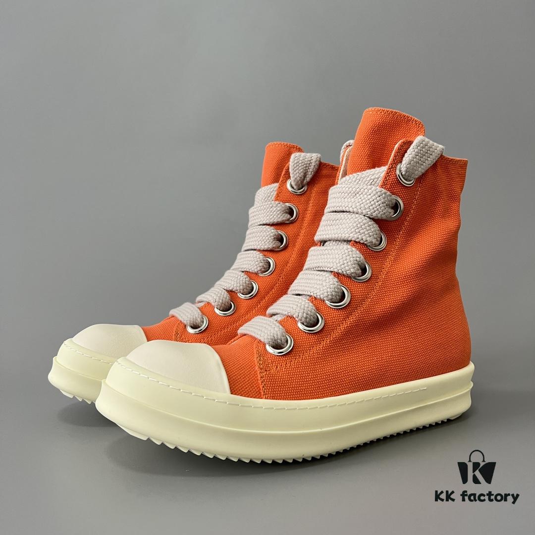 Rick Owens DRKSHDW Orange Canvas High-Top Sneakers with Chunky Laces