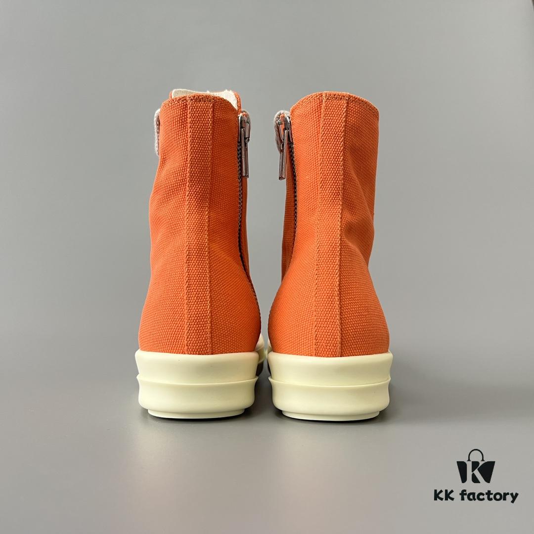 Rick Owens DRKSHDW Orange Canvas High-Top Sneakers with Chunky Laces