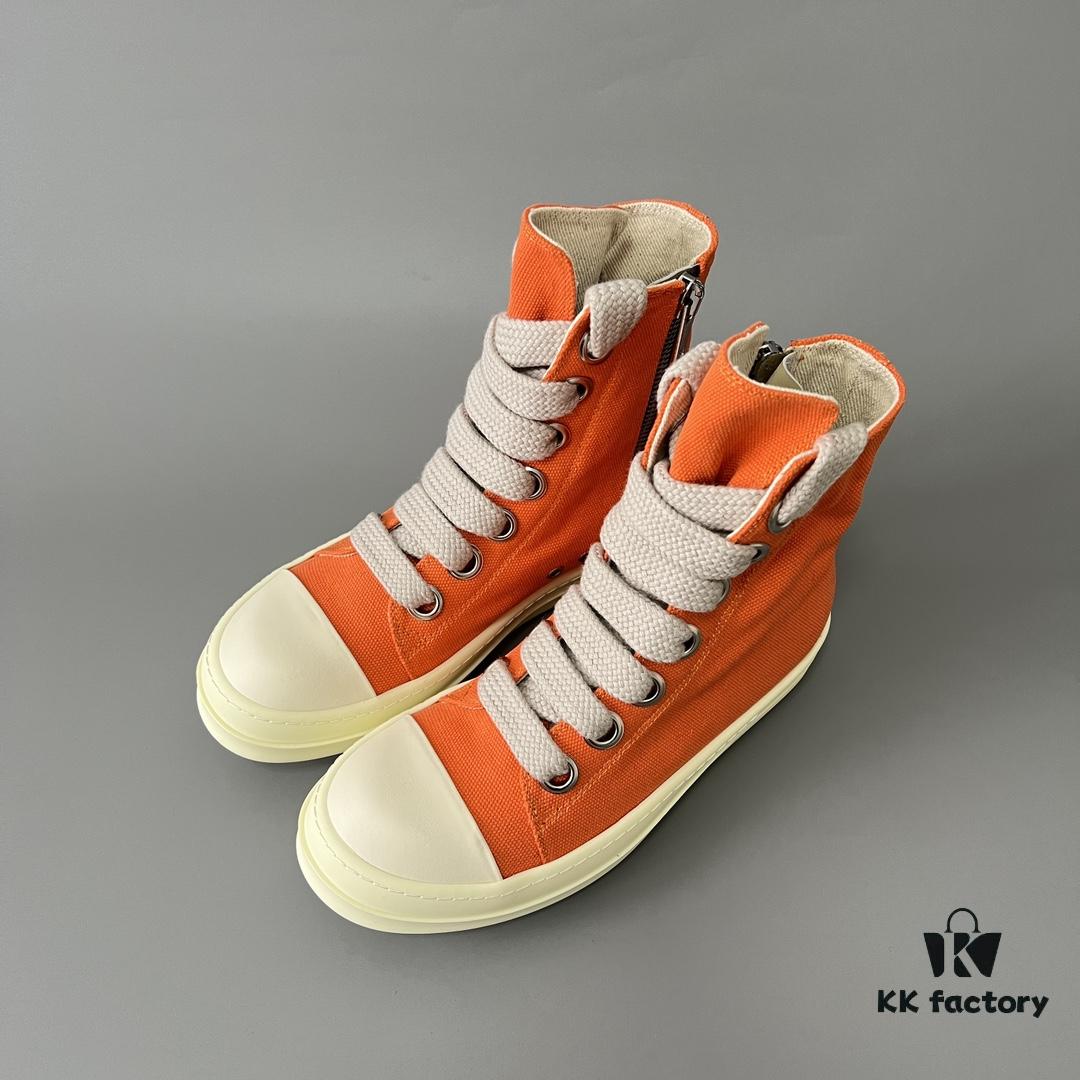 Rick Owens DRKSHDW Orange Canvas High-Top Sneakers with Chunky Laces