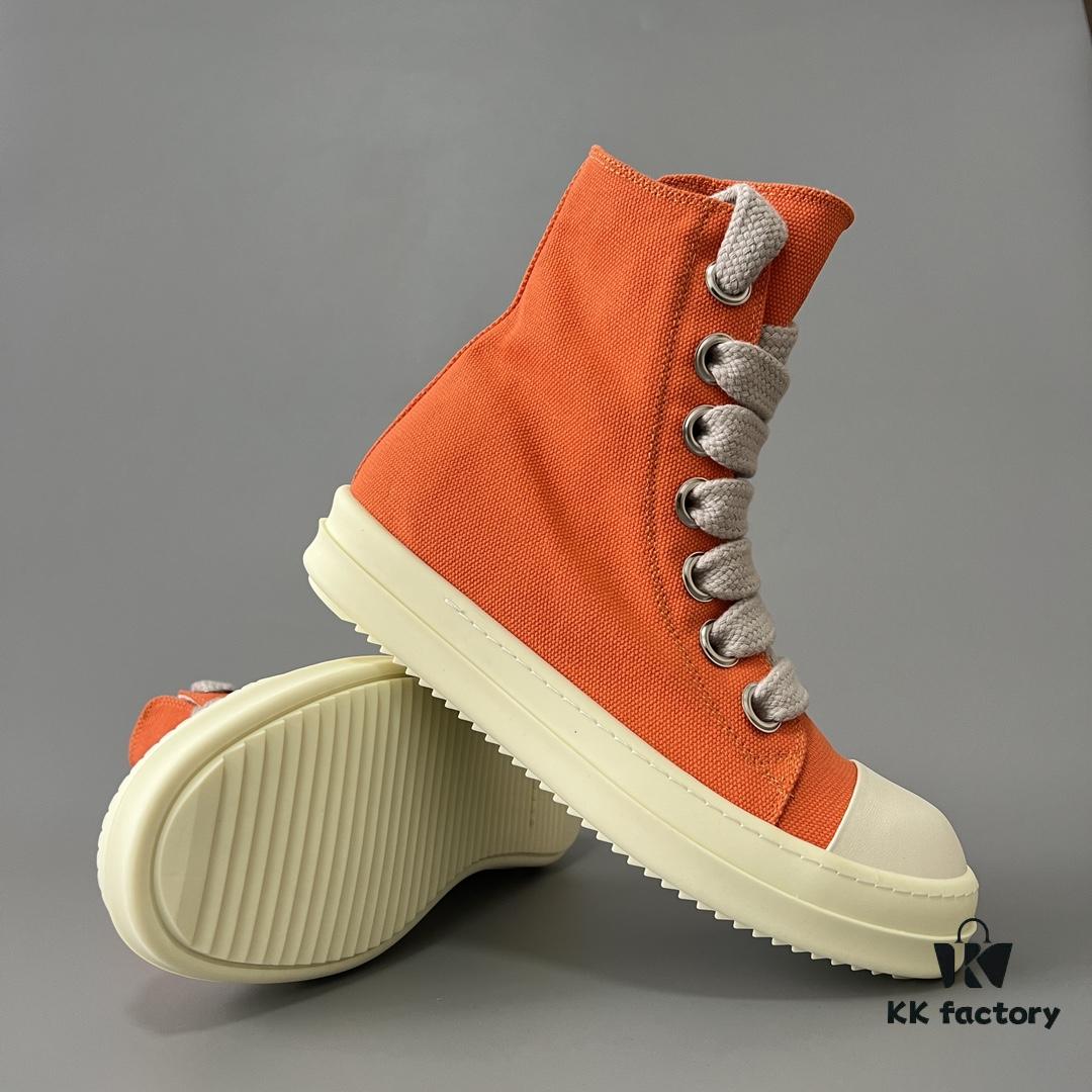 Rick Owens DRKSHDW Orange Canvas High-Top Sneakers with Chunky Laces